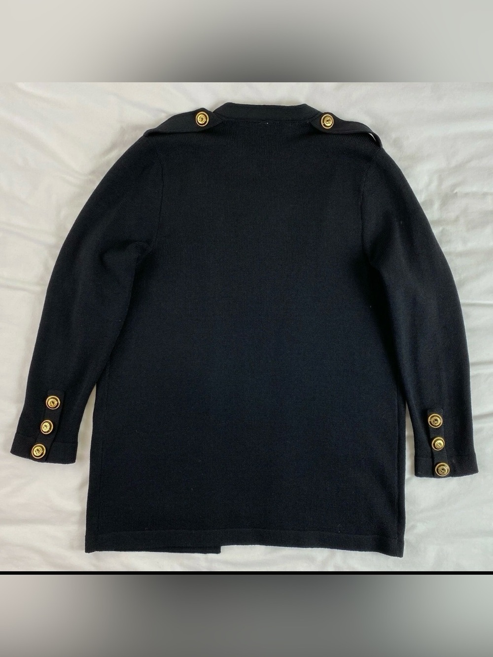 St John Separates Medium Long Open Front Cardigan Black Knit Jacket Logo Buttons - Picture 7 of 7